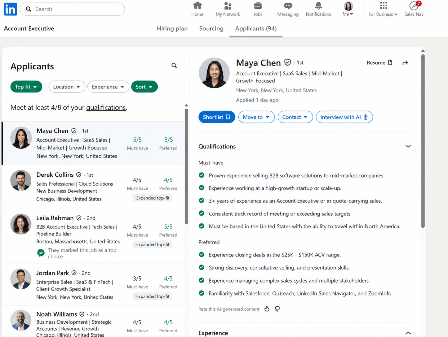 Reordinal Chrome extension overlaying a LinkedIn applicant list with bulk-export controls